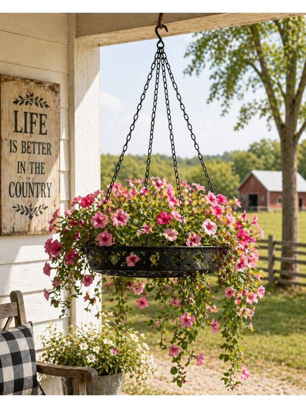 Black Metal Hanging Planter Basket 12 Rustic Farmhouse Boho Indoor Outdoor - Picture 3 of 8